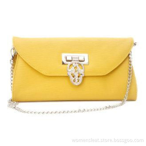 Skull Detail Genuine Leather Yellow Clutch Bags for Girls ,